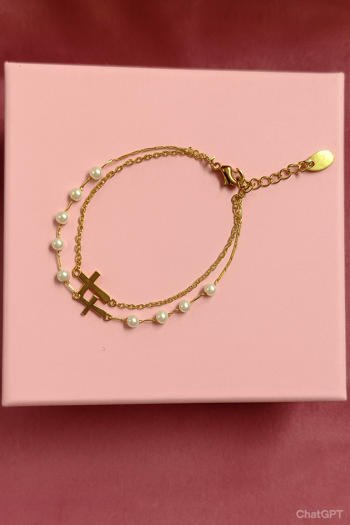 Gleesa Golden Pearl Charm Bracelet